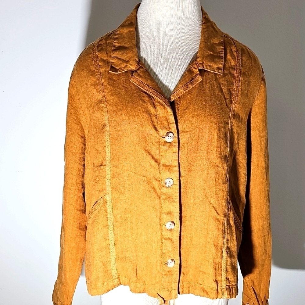 Nicole Miller 100% Linen Women's Mustard/tan Jacket Size XL.